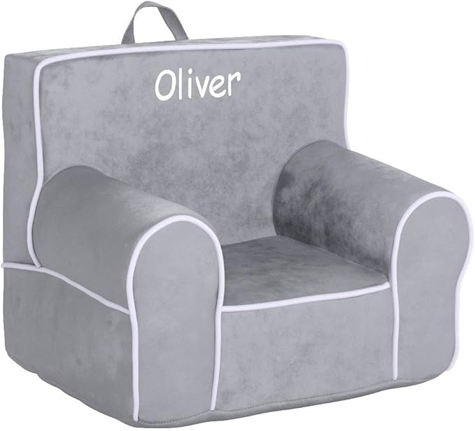 DIBSIES Personalized Creative Wonders Toddler Chair - Ages 1.5 to 4 Years Old (Gray with White Piping)
