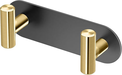 Gatco 1291MXB Modern Decor Wall Hook. 6.5" W, Coat Hat Towel Robe Hook, for Entryway, Living, Kitchen, Bathroom, Bedroom. 2-Hook. Matte Black/Brushed Premium Brass.