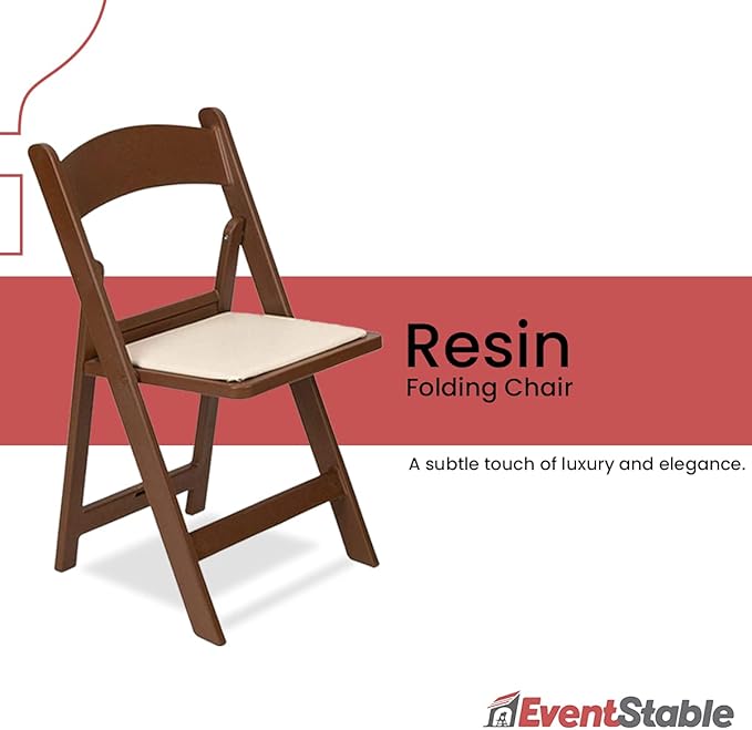 EventStable Titan PRO Resin Folding Chair - Brown with Ivory Indoor/Outdoor Lightweight Foldable Chair - Vinyl Padded Folding Chair for Weddings Parties Events - 100 Pack