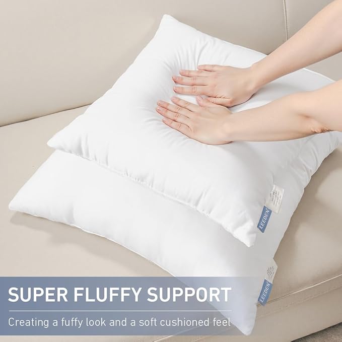 Leeden 24x24 Pillow Inserts, 24 Inch Decorative Throw Pillow Inserts, Soft Fluffy Square Throw Pillows for Couch, Sofa, Bed, and Home Decor White Cushion Pack of 2