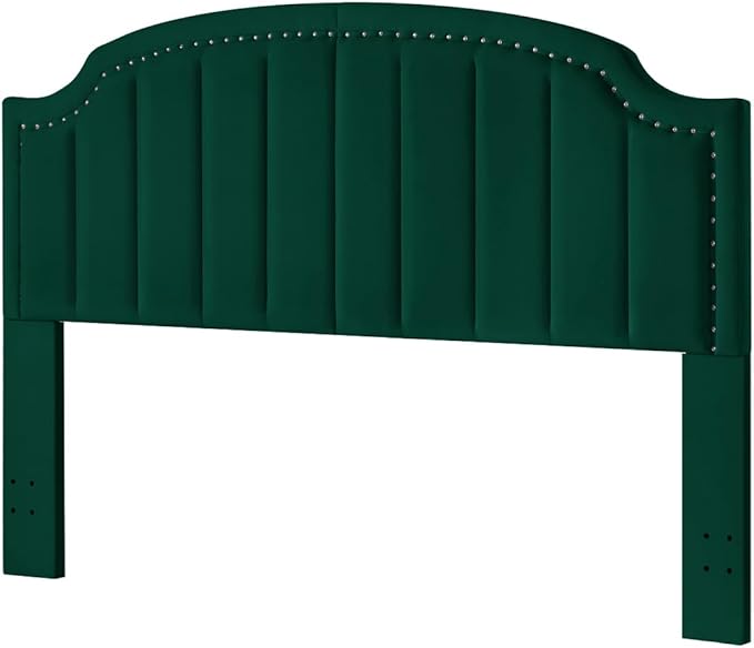 24KF Velvet Fabric Upholstered King/California King Headboard with Nail Trims, Modern Vertical Channel Design with Curved King Headboard, 6052-K-Jade