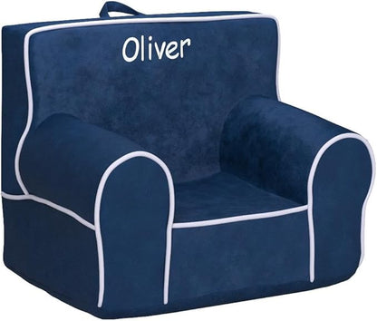 DIBSIES Personalized Creative Wonders Toddler Chair - Ages 1.5 to 4 Years Old (Blue with White Piping)