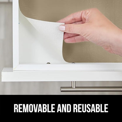 GORILLA GRIP DripGuard Shelf Liner, Non Adhesive Drawer and Kitchen Cabinet Protector, 20x240 Inch, Slip Resistant BPA Free Smooth Surface Plastic Liners for Cabinets, Bathrooms, Closets, Beige