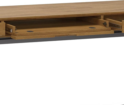 SIMPLIHOME Banting Desk - 72-Inch Wide Solid Hardwood and Metal Writing Desk in Medium Saddle Brown, Modern Industrial Home Office Computer Table for Study with 2 Drawers and Flip-Down Keyboard Tray