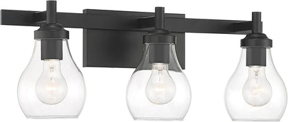 Possini Euro Design Danvers Modern Wall Light Black Metal Hardwired 22 1/2" 3-Light Fixture Clear Globe Glass Shades for Bedroom Bathroom Vanity Reading Living Family Room Hallway House Home Decor
