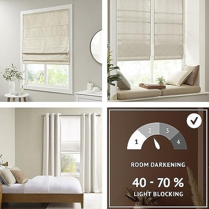Madison Park Cordless Roman Shades Faux Silk Shade with Sheen 1-Panel Privacy, Room Darkening, Energy Efficient, Thermal Insulated Window Blind for Bedroom, Living Room Décor, 33"W x 64"H Como, Ivory