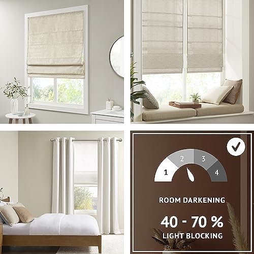 Madison Park Cordless Roman Shades Faux Silk Shade with Sheen 1-Panel Privacy, Room Darkening, Energy Efficient, Thermal Insulated Window Blind for Bedroom, Living Room Décor, 31"W x 64"H Como, Ivory