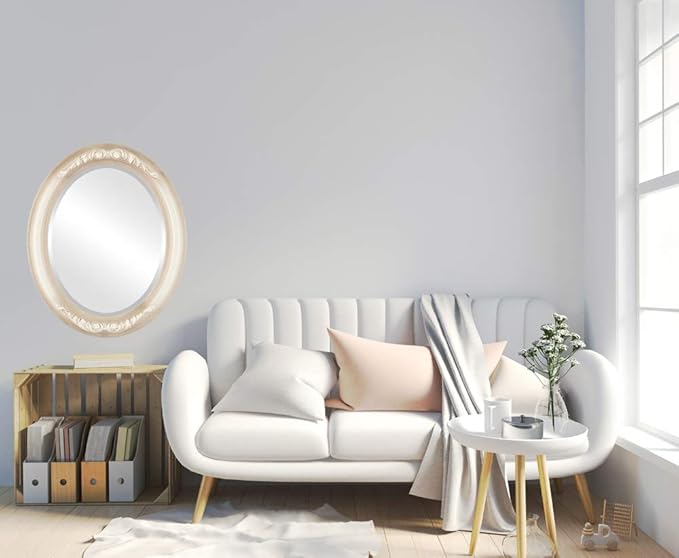 OVALCREST Oval Beveled Wall Mirror for Home Decor - Florence Style - Taupe - 20" x 16"