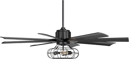 Possini Euro Design 60" Defender Modern Industrial Indoor Ceiling Fan with LED Light Remote Control Matte Black Metal Cage for Living Kitchen House Bedroom Family Dining Home Office Kids Room