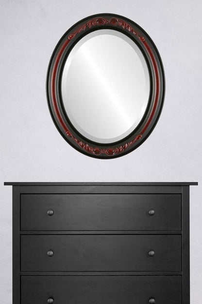 OVALCREST Oval Beveled Wall Mirror for Home Decor - Florence Style - Vintage Cherry - 32" x 26"