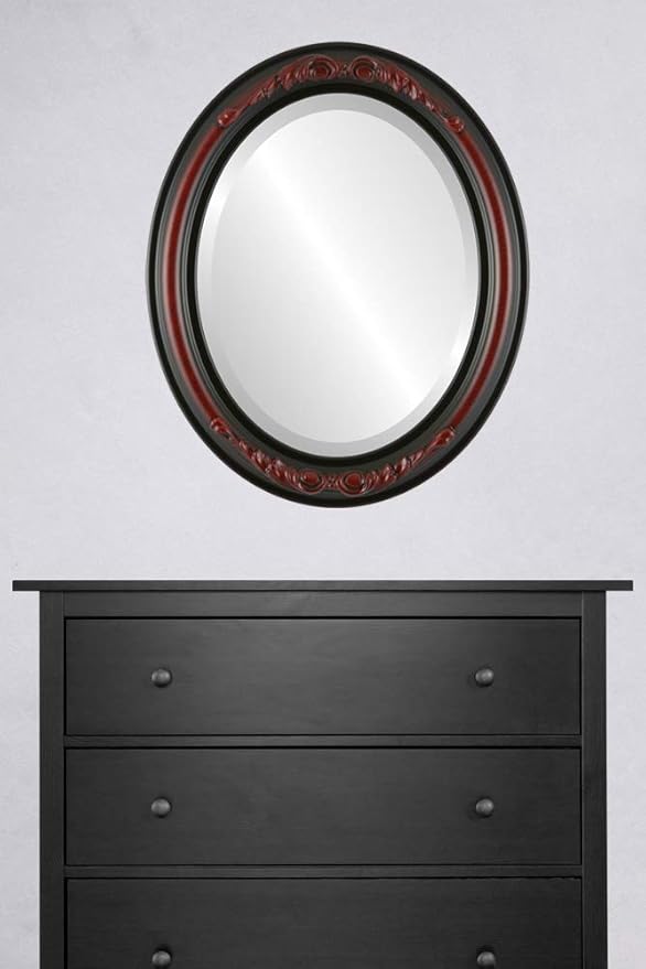 OVALCREST Oval Beveled Wall Mirror for Home Decor - Florence Style - Vintage Cherry - 40" x 28"