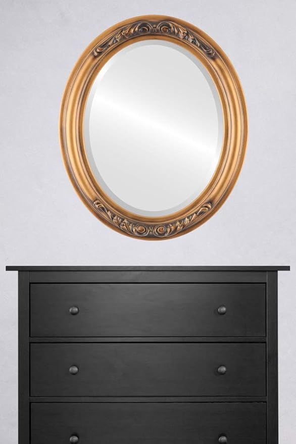 OVALCREST Oval Beveled Wall Mirror for Home Decor - Florence Style - Sunset Gold - 40" x 28"