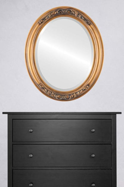 OVALCREST Oval Beveled Wall Mirror for Home Decor - Florence Style - Sunset Gold - 28" x 22"