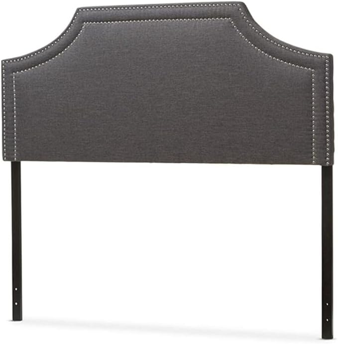 Urban Upmarket Modern and Contemporary Fabric Upholstered Headboard, Nailded Trim Head Board Grey/Queen