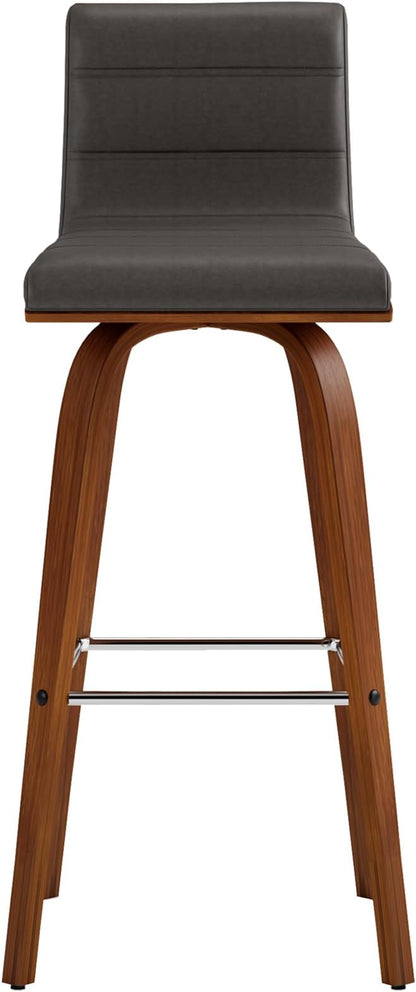 Vienna 30" Swivel Bar Stool in Walnut Wood Finish with Gray Faux Leather - Set of 4