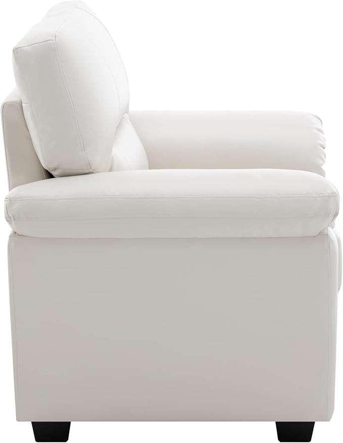 Morden Fort Faux Leather Chair, Modern Luxury Furniture with Removable and Easy Clean Cushions, Skin-Friendly Leather Accent Chairs for Living Room Apartment Office Lounge Comfy Reading Chair, White