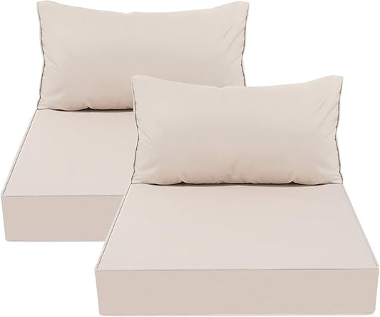 AAAAAcessories Outdoor Deep Seat Cushions, Waterproof, Fade-Resistant Patio Furniture Replacement Cushions, 25.5" x 25.5" x 5" + 25.5" x 13.5", Set of 2, Khaki Beige