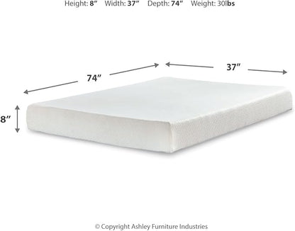 Signature Design by Ashley Twin Size Chime 8 Inch Medium Firm Gel Memory Foam Mattress with Green Tea & Charcoal Extract, Fiberglass Free, Mattress In A Box
