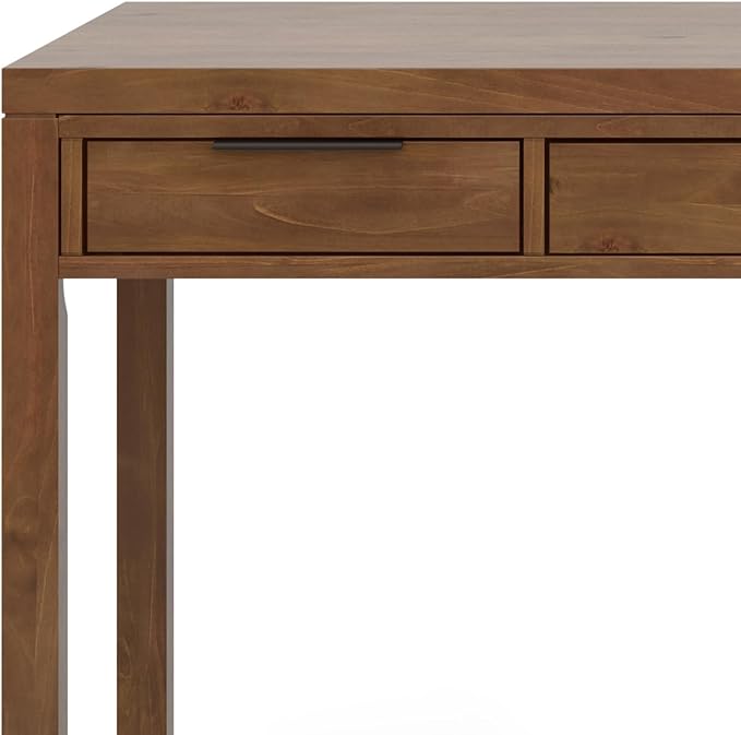 SIMPLIHOME Hollander Desk - 60-Inch Wide Solid Wood Writing Desk in Medium Saddle Brown, Contemporary Home Office Computer Table for Workspace or Study with 2 Drawers and Flip-Down Keyboard Tray