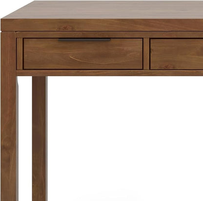 SIMPLIHOME Hollander Desk - 60-Inch Wide Solid Wood Writing Desk in Medium Saddle Brown, Contemporary Home Office Computer Table for Workspace or Study with 2 Drawers and Flip-Down Keyboard Tray