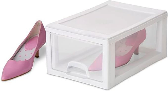 Sterilite 18-Pack Stacking Drawers, Clear Storage Closet Organizer, White Frame, 6 Quart