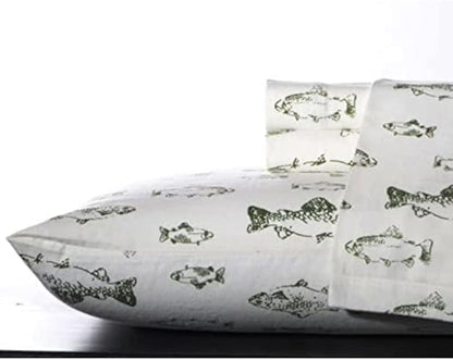 Eddie Bauer - Full Sheets, Cotton Flannel Bedding Set, Brushed For Extra Softness, Cozy Home Decor (School of Fish, Full)