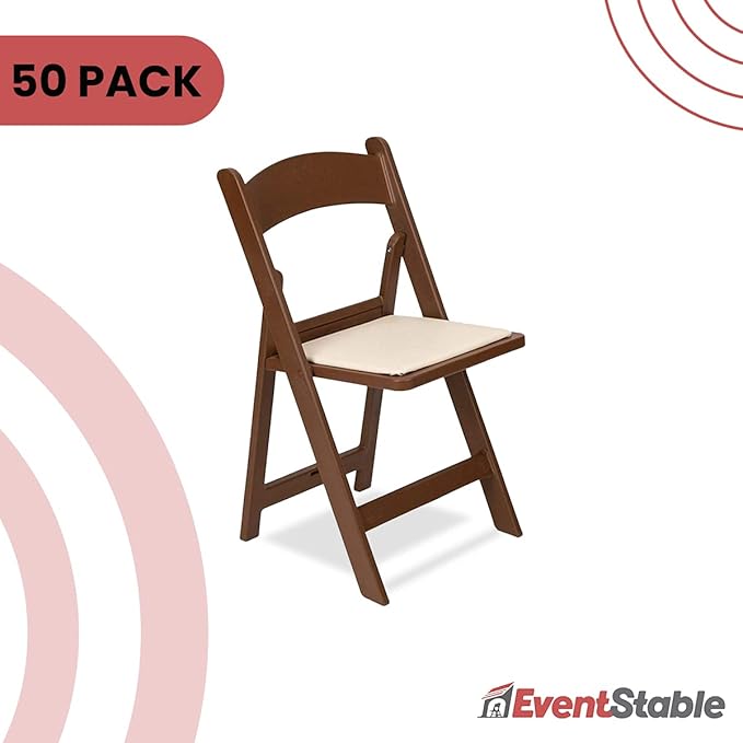 EventStable Titan PRO Resin Folding Chair - Brown with Ivory Indoor/Outdoor Lightweight Foldable Chair with Vinyl Padded for Weddings Parties Events - 50 Pack