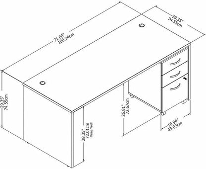 Pemberly Row Engineered Wood 72W Desk with Mobile File Cabinet in Hansen Cherry