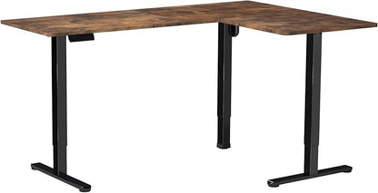 VIVO Corner Standing Desk, 63 x 47 inch Reversible L-Shaped Workstation, Electric Height Adjustment, Home, Office, and Reception Rooms, Rustic Vintage Brown Table Top Black Frame, DESK-E3CTN-47