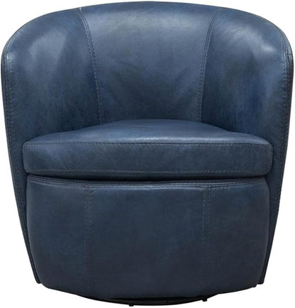 Pemberly Row Set of 2 Vintage Navy All Italian Leather Swivel Club Chair