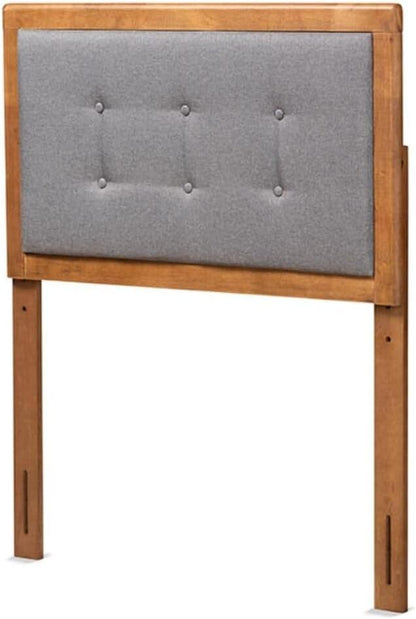 Mid-Century Marvel Fabric Upholstered Walnut Brown Finished Wood Headboard, Wall Mount Headboard Twin/Dark Gray