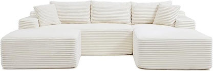 108 Inch Cloud Sectional Couch,Modern Modular Sectional Sofa with Deep Seat,Corduroy Boneless Couches with L-Shape Chaise for Living Room,No Assembly Required (Beige, Right Facing Chaise + Ottoman)