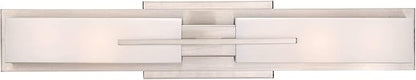 Possini Euro Design Midtown Mid Century Modern Wall Mount Light Brushed Nickel Silver Metal 23 1/2" Wide 2-Light Vanity Fixture Rectangular White Glass Decor for Bathroom Over Mirror House Home