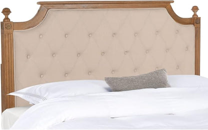 SAFAVIEH Home Collection Tufted Headboard, FULL - Linen, Beige/Rustic Oak