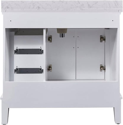 Hanover 36 Set Includes w, White Lanesboro 36'' Vanity Sink Combo for Bathroom, Powder Room | Pre-Assembled 2 Doors, 3 Drawers | Accent Mirror | Artificial Stone Countertop, Cabinet, 36 inches