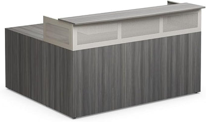 nbf signature series L Shaped Computer Desk for Office Ergonomic Corner Desk with Reversible Return Working PC Desk in Gray Laminate Brushed Nickel Steel Frame