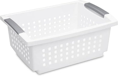 Sterilite 10-Pack Medium Stacking Basket, Open Top Plastic Storage Organizer, White - Stackable Crate Containers for Countertop, Cabinet, Pantry Shelf, Laundry Room, Bathroom & Home Office