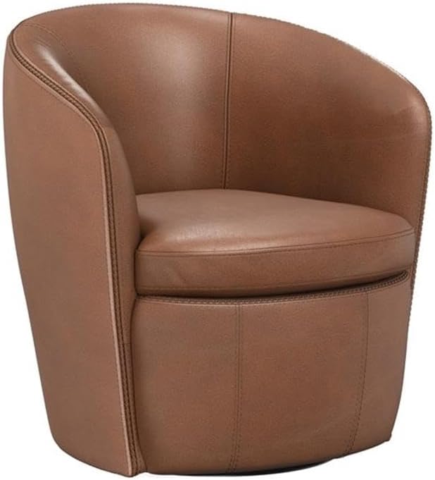Pemberly Row Vintage Whiskey Italian Leather Swivel Club Chair Two Pack