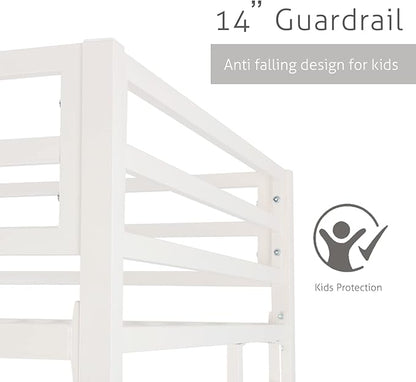 SHA CERLIN Loft Bunk Bed Twin Over Twin Size with Ladder and Guardrail,Heavy Duty Metal Slats Support No Box Spring Needed Small Space Saving Furniture for Bedroom Dorm,White