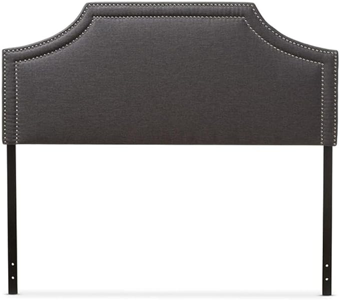 Urban Upmarket Modern and Contemporary Fabric Upholstered Headboard, Nailded Trim Head Board Grey/Full
