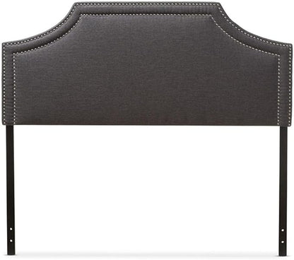 Urban Upmarket Modern and Contemporary Fabric Upholstered Headboard, Nailded Trim Head Board Grey/Queen