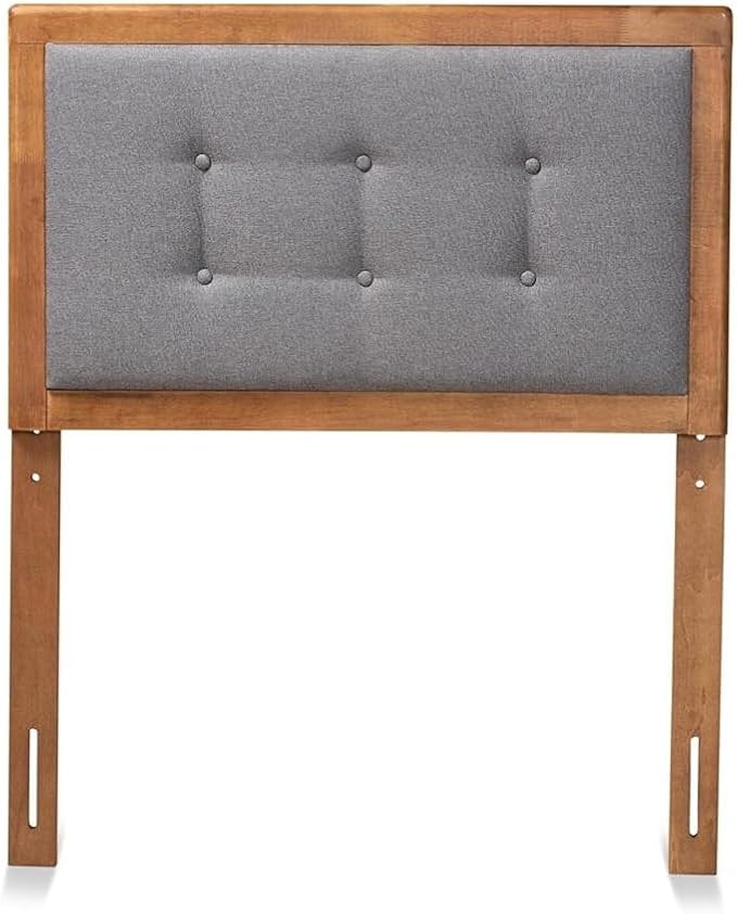 Mid-Century Marvel Fabric Upholstered Walnut Brown Finished Wood Headboard, Wall Mount Headboard Twin/Dark Gray