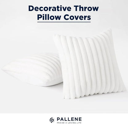 Pallene Faux Fur Plush Throw Pillow Covers 20x20 Set of 2, Luxury Soft Fluffy Striped Decorative Pillow Covers for Sofa, Couch, Living Room, White