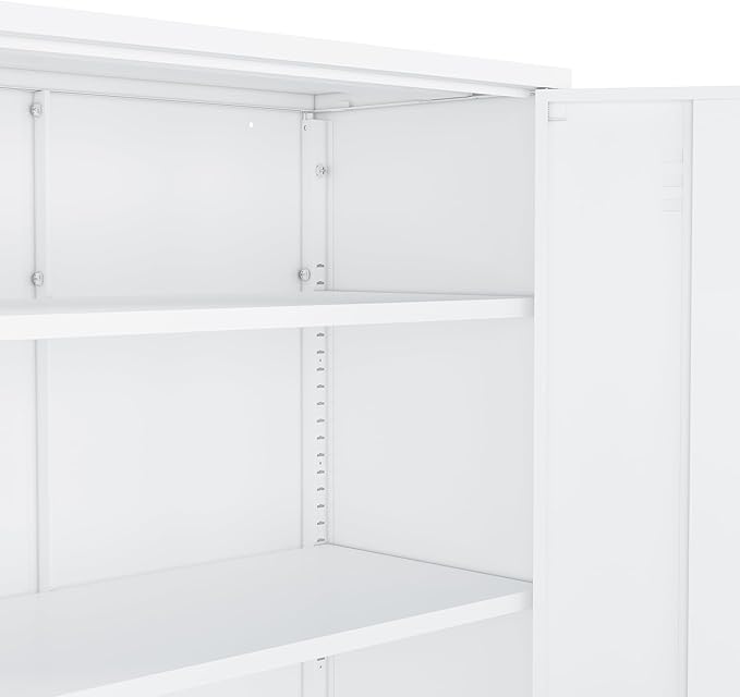 Manhattan Comfort Naomi Modern Metal Accent Cabinet, Minimalist Storage Cabinet with Doors & Adjustable Shelves, Vented Doors, Sturdy Steel Build, Versatile & Multi-Purpose Home Furniture, White