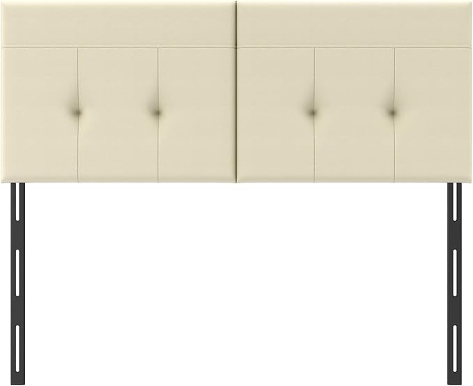 Queen Headboard Only with Adjustable Metal Legs, Faux Leather Upholstered Headboard Queen Size, Modern Stylish Headboard with Sunken Dot Design, Sturdy Bed Headboard for Bedroom, Beige