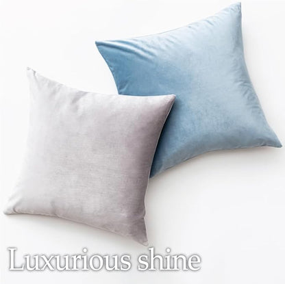 lalaLOOM Velvet Throw Pillow Covers, Set of 2, 18x18 Decorative Square Pillows Home Decor, Soft Accent Cases, Silky Machine Washable Pillowcases for Sofa, Couch, Bedroom, Living Room, Stone Blue