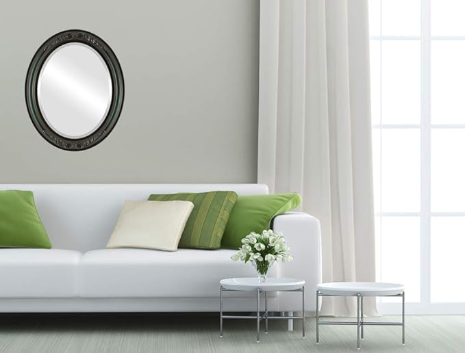 OVALCREST Oval Beveled Wall Mirror for Home Decor - Florence Style - Hunter Green - 34" x 28"