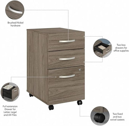 Pemberly Row 72W L Shaped Desk with Drawers in Modern Hickory - Engineered Wood
