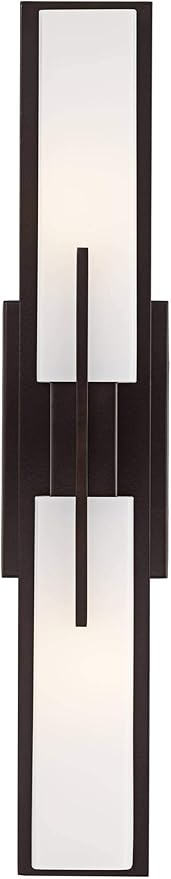 Possini Euro Design Midtown Modern Wall Light Bronze Metal Hardwired 23 1/2" 2-Light Fixture White Glass Shade for Bedroom Bedside Bathroom Vanity Living Room Hallway Dining House Home Kitchen