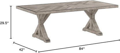 Signature Design by Ashley Beachcroft Modern Farmhouse Outdoor Rectangular Dining Table with Porcelain Table Top, Seats 6 to 8, Umbrella Hole with Cap, Beige